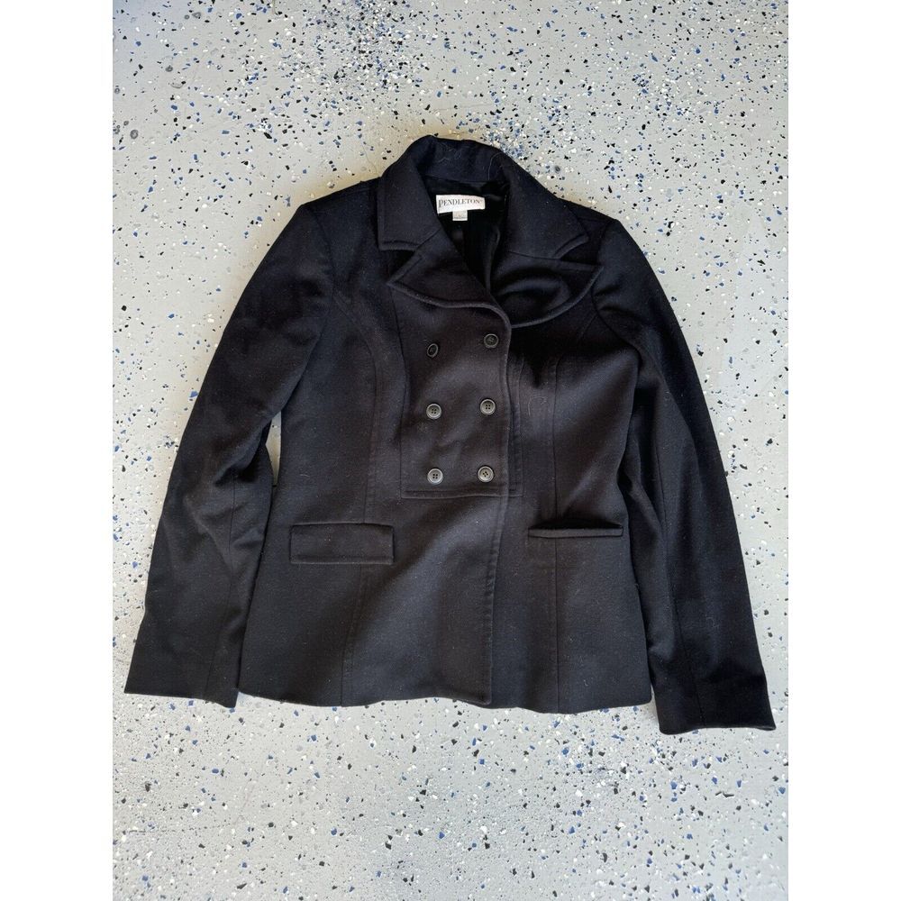 Pendleton Wool Black Tweed Double Breasted Peacoat Jacket‎ Women Large USA VTG